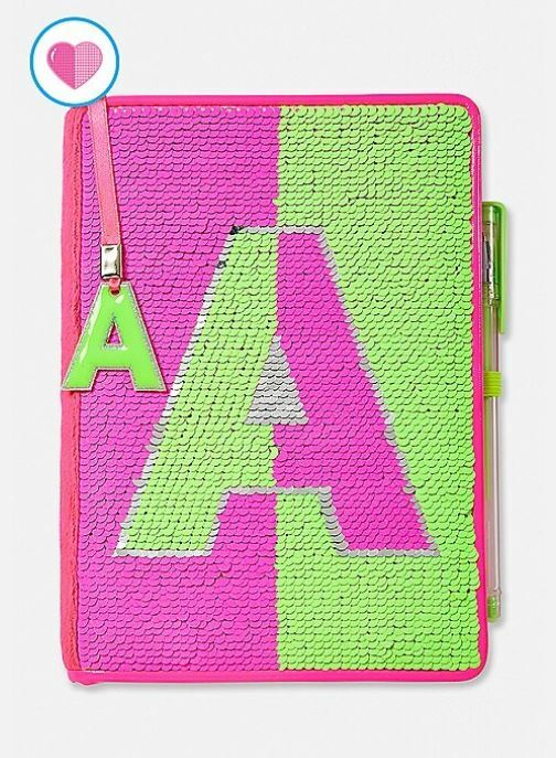 Justice Girls Sequin Neon Flip Sequins Diary Journal Writing Notebook Initial