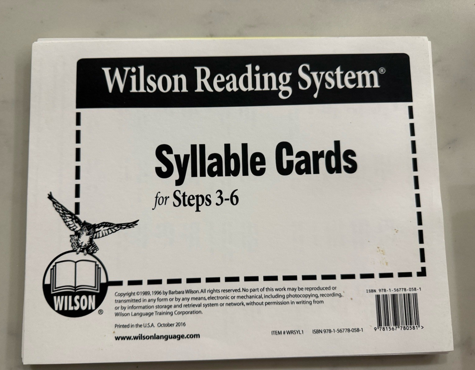 Wilson Reading System Syllable Cards Steps 3-6 Reading Cards, New, Third Edition