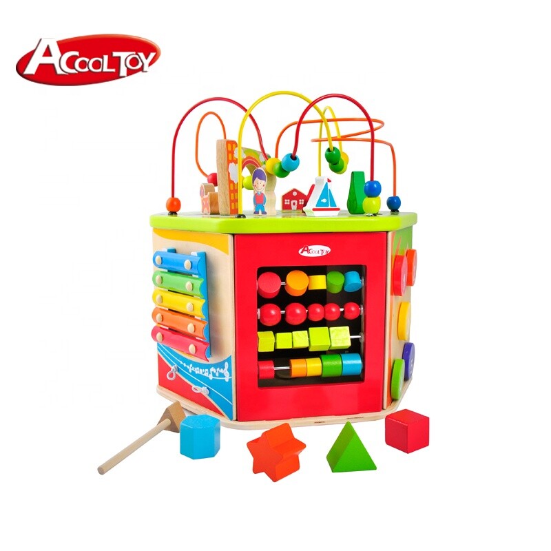 AC7608 My busy town,Wooden toy kid 7 in 1 rotated active cube toy six sides toys