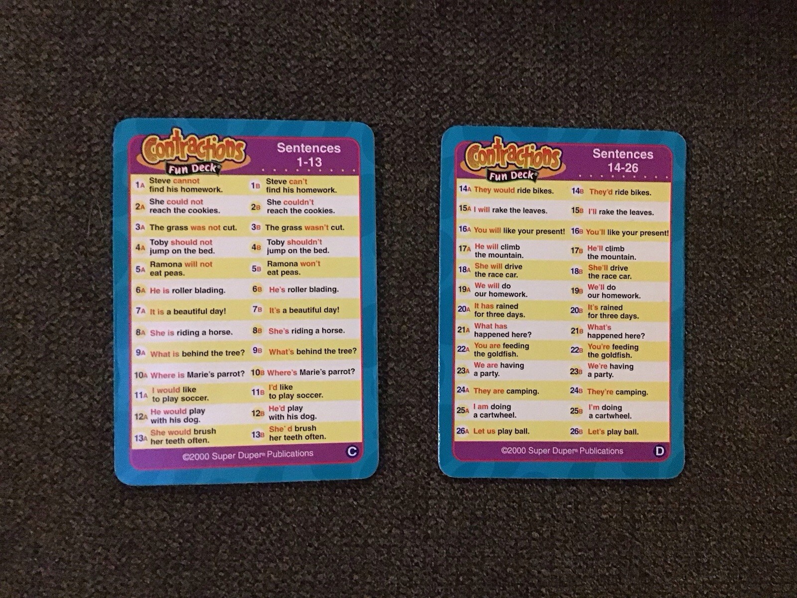 Super Duper Publications Contractions Complete Fun Deck FD-32 Cards Grades K-3