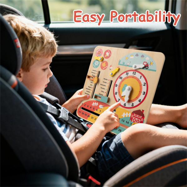 Wooden Kids Calendar & Clock Learning Board Montessori Educational Weather Toy