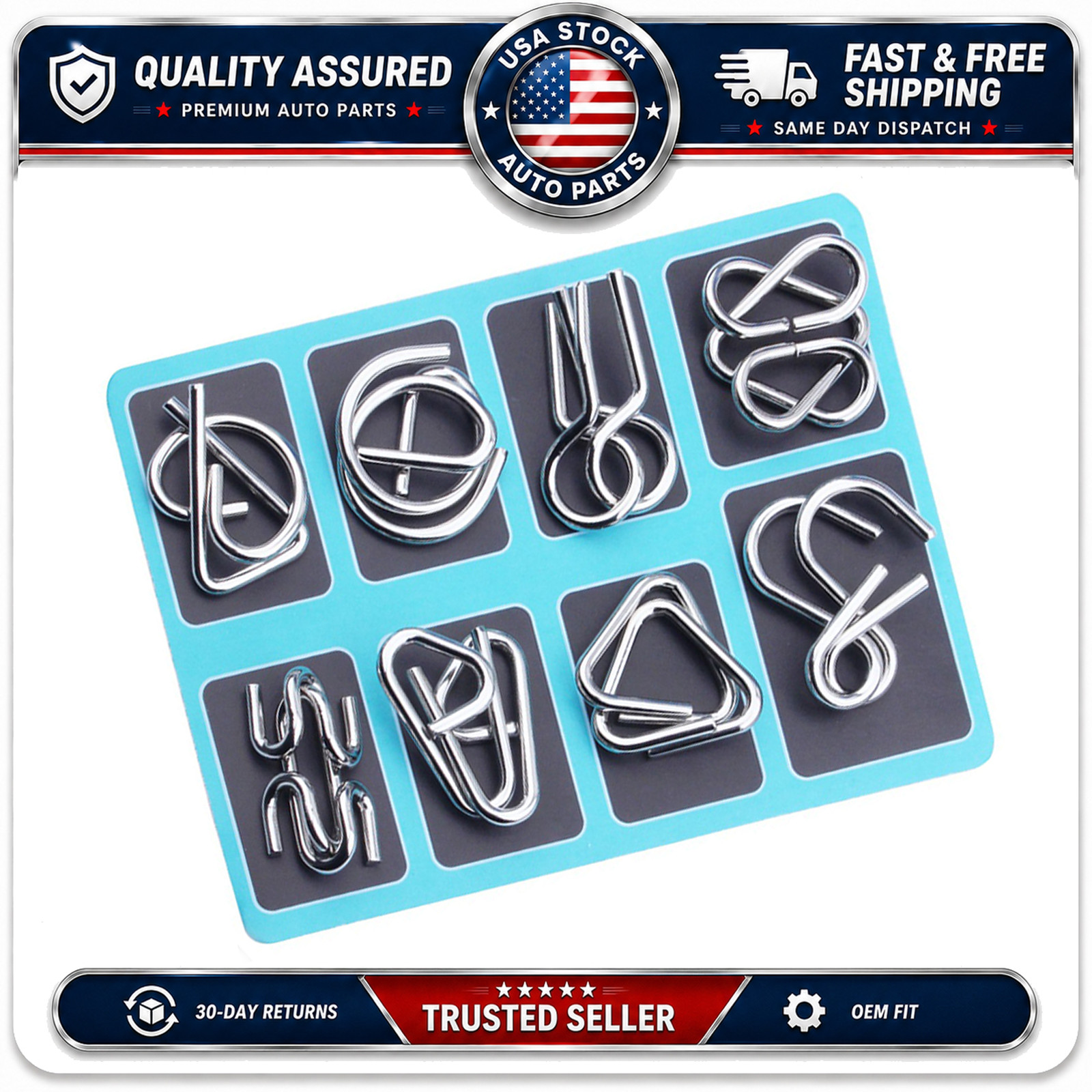 8PCS Brain Teaser Metal Wire Puzzle Set Blue Kids Adults Gift Toy