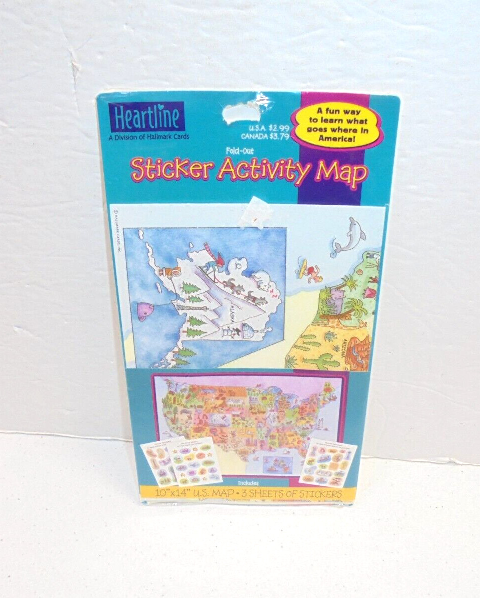 Fold Out Sticker Activity Map US Geography NEW OLD STOCK Hallmark