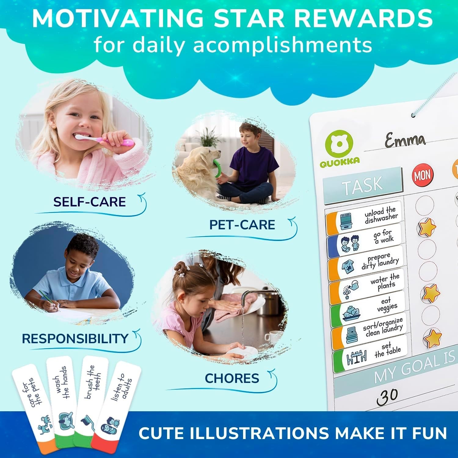 Durable Magnetic Behavior Chart for Kids – Includes 84 Chore Magnets & Marker