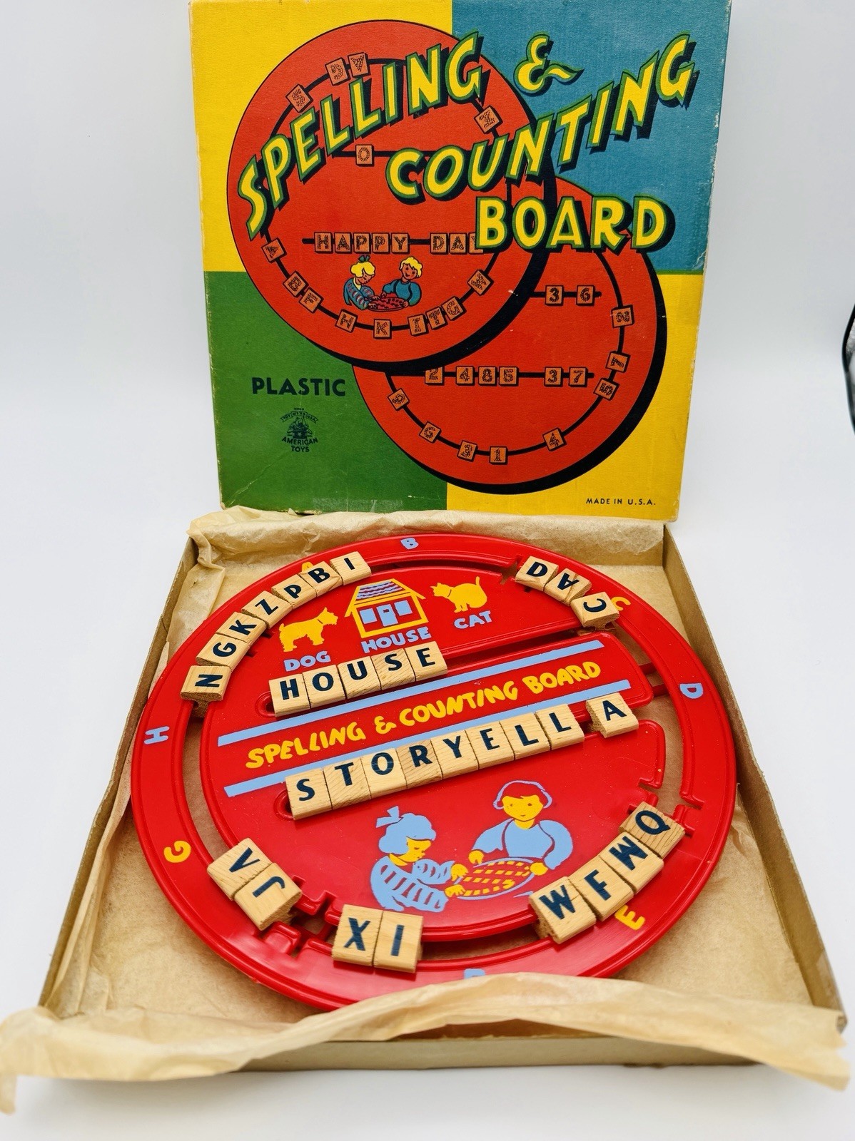Spelling & Counting Board Alphabet Numbers by American Toys Made In USA Plastic