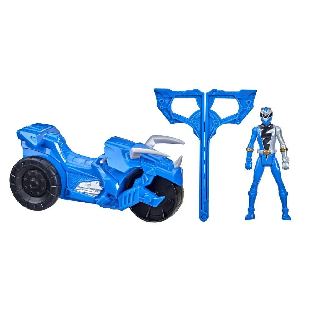 Power Rangers Dino Fury Rip N Go Tricera Battle Rider with Blue Ranger –