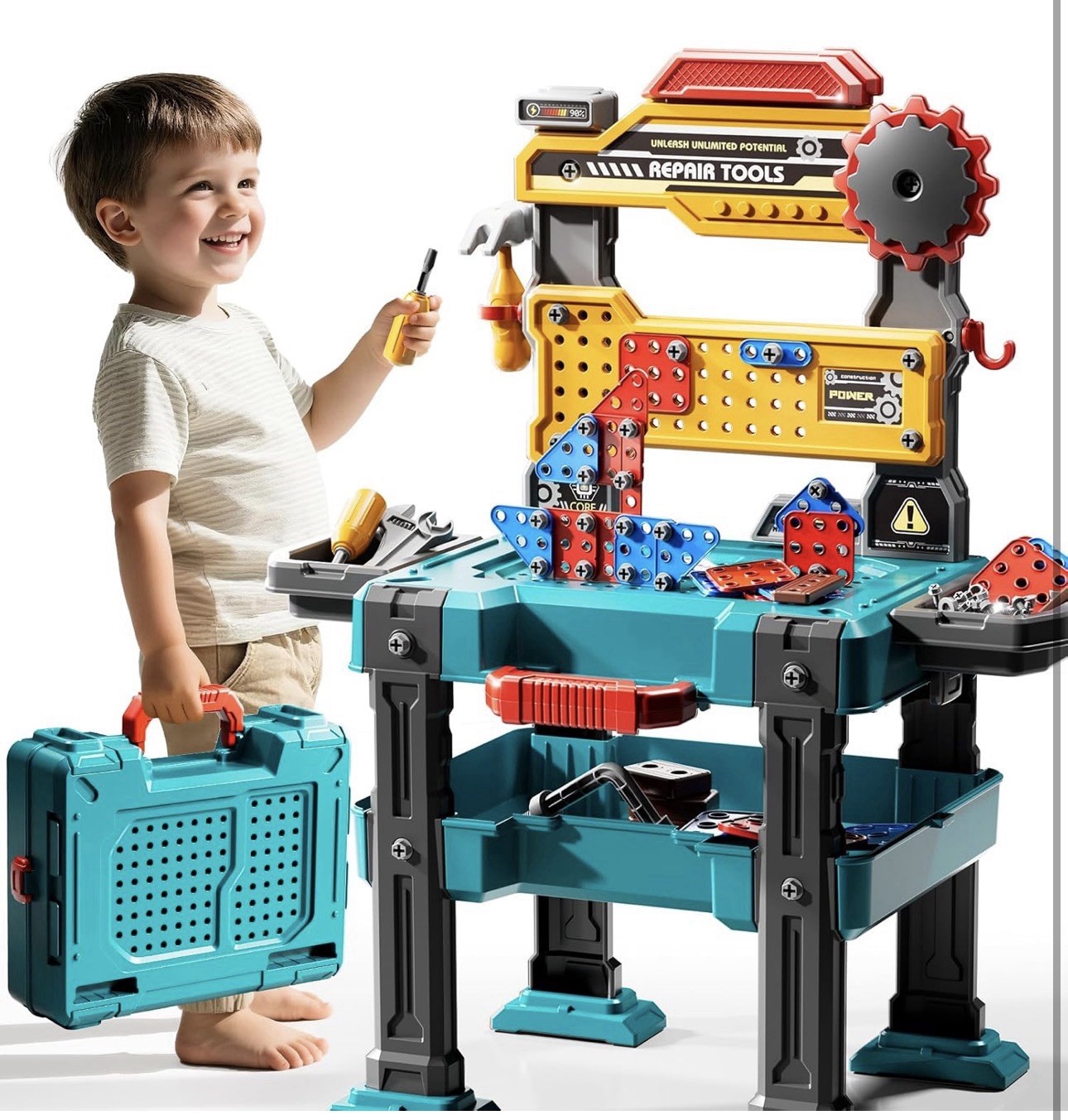 Kids Tool Set Workbench Toy – 2-in-1 Construction Playset for Ages 3-8