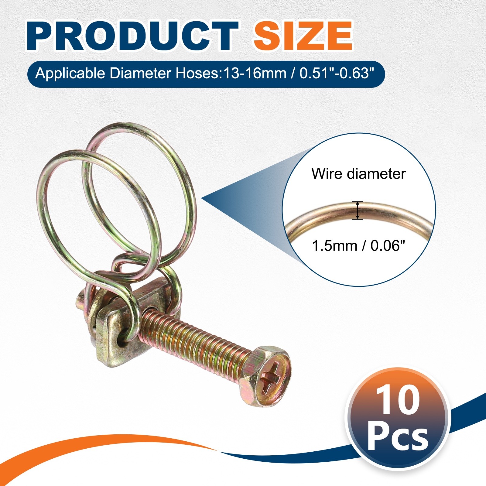 10Pcs 13-16mm Adjustable Double Wire Hose Clamp for Pump Hose