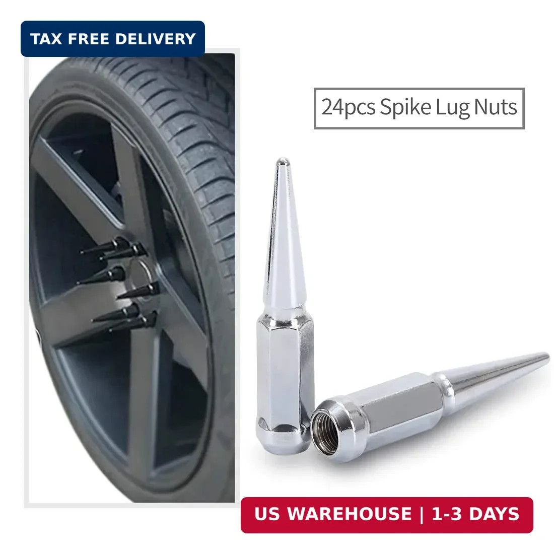 M14x1.5 Lug Nuts 14×1.5 Spike Lug Nuts M14 x 1.5 Spiked Lug Nut Chrome Set of 24