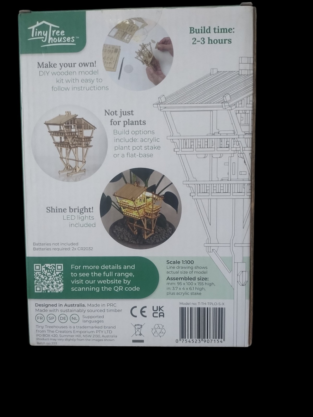 Tropical Lookout Tiny Treehouses DIY Wooden Model Kit,Lights,Up, 123 Pcs