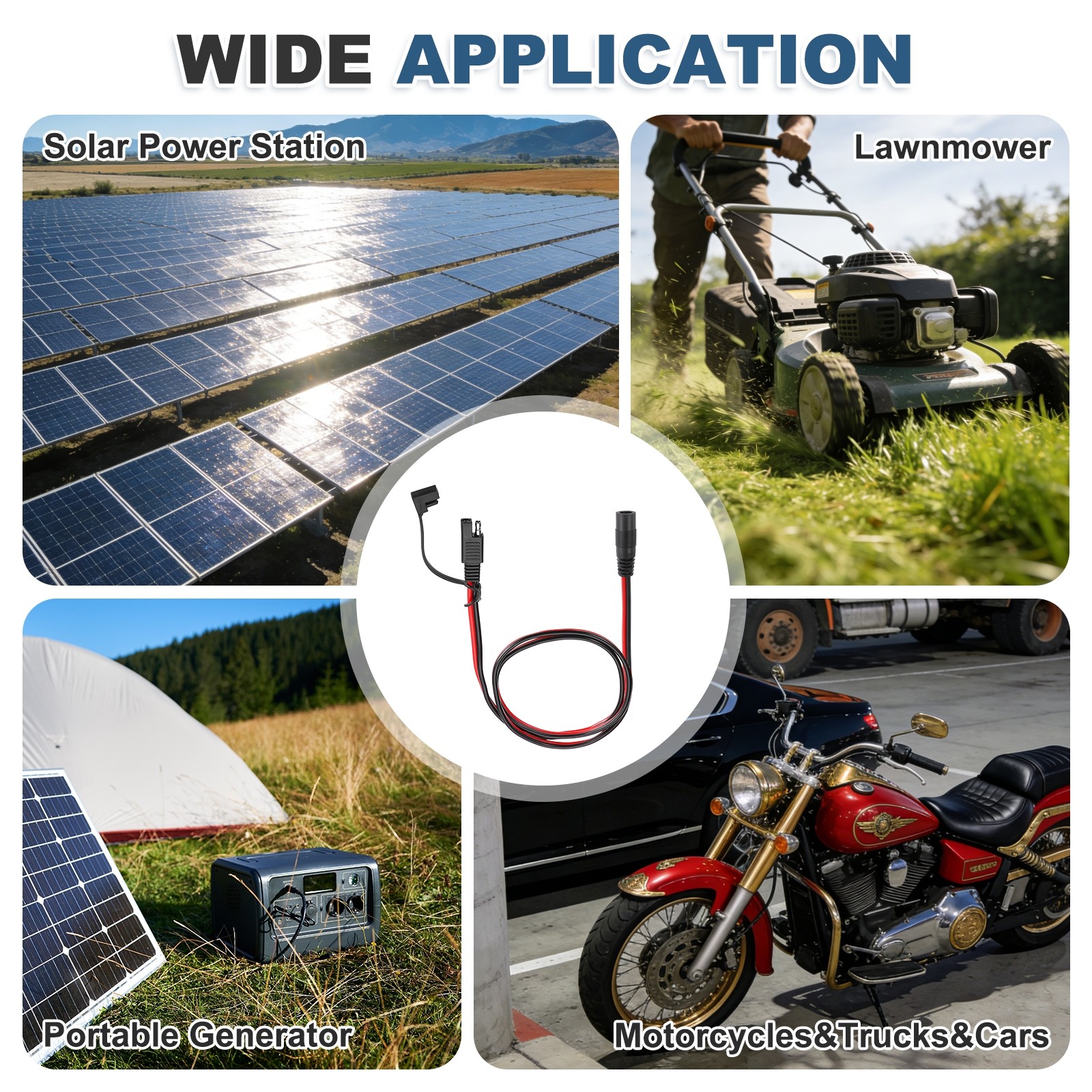 SAE to DC 5521 Female Adapter,3FT with Waterproof Cover for Solar Panel Portable