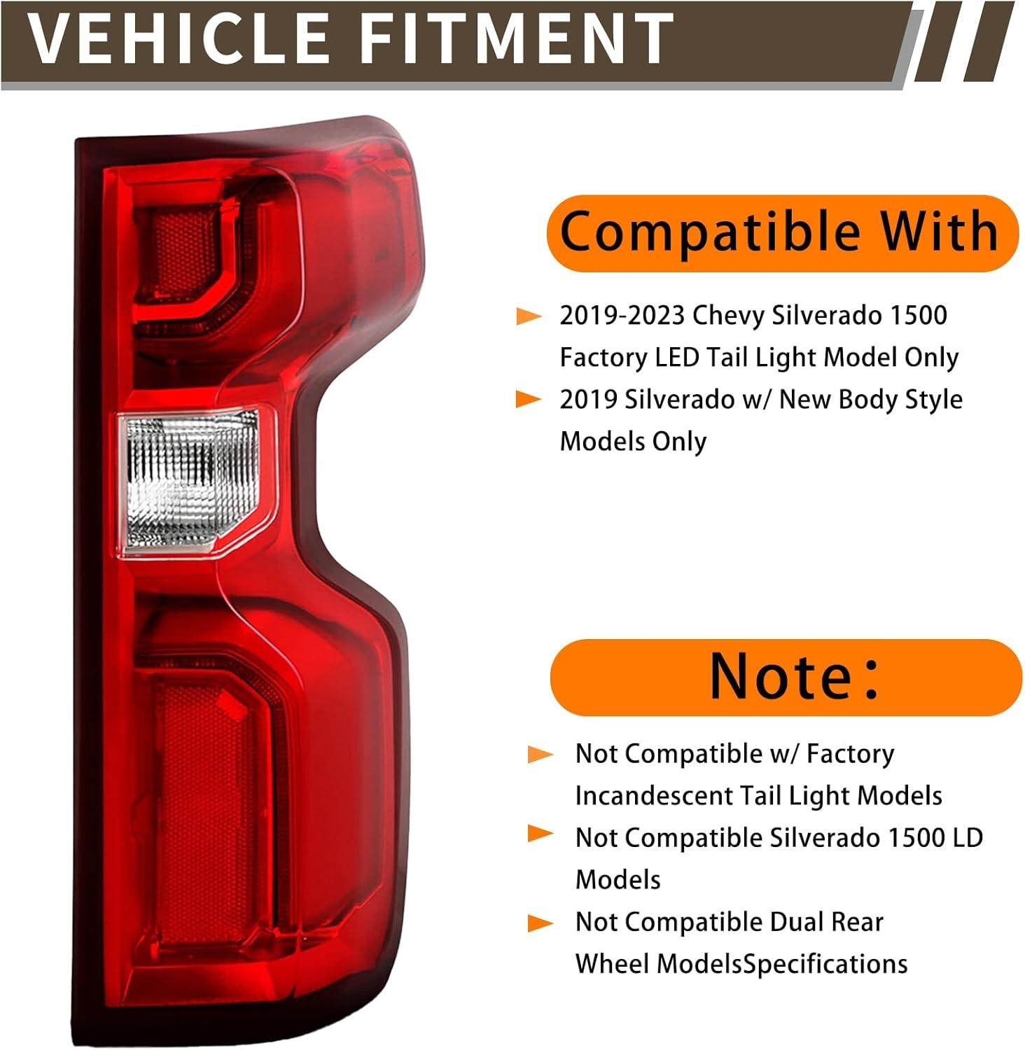 Tail Light Assembly For 2019-2023 Chevy Silverado 1500 Right Passenger Side LED