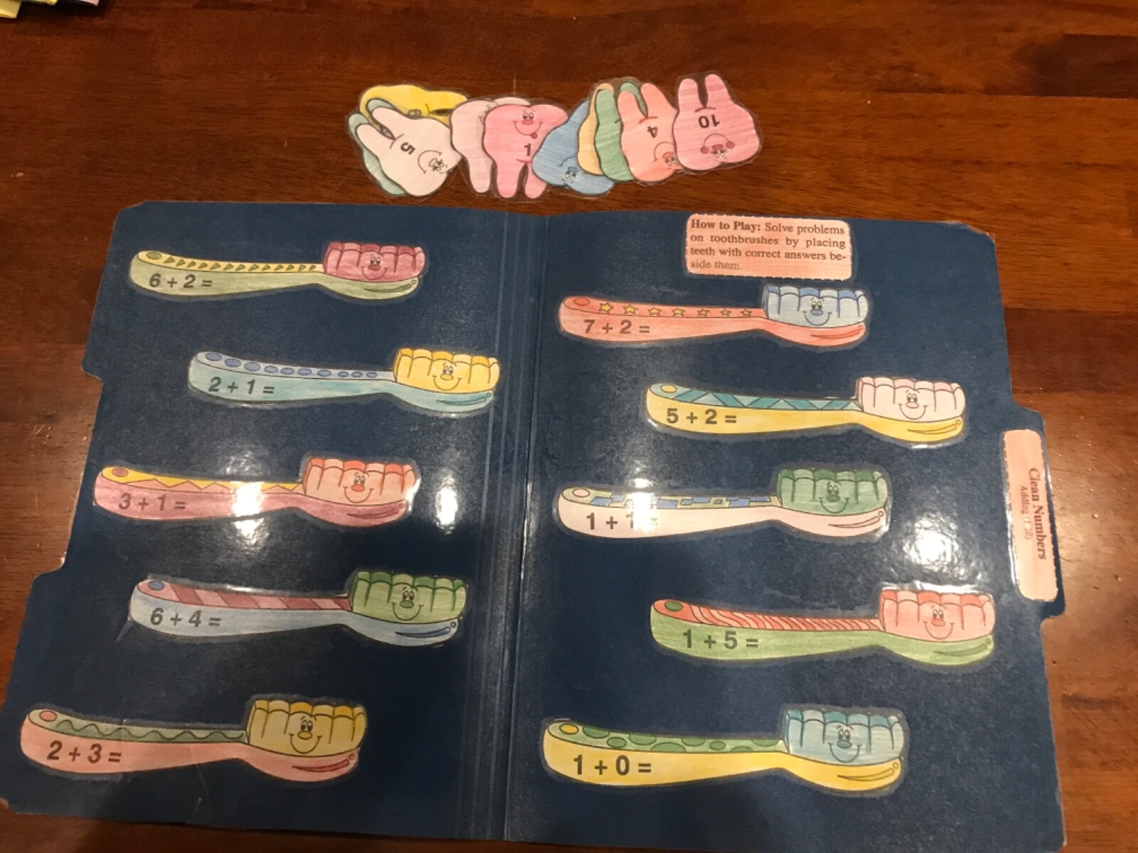 Clean Numbers! Addition 1-10 K grade math file folder game teacher resource