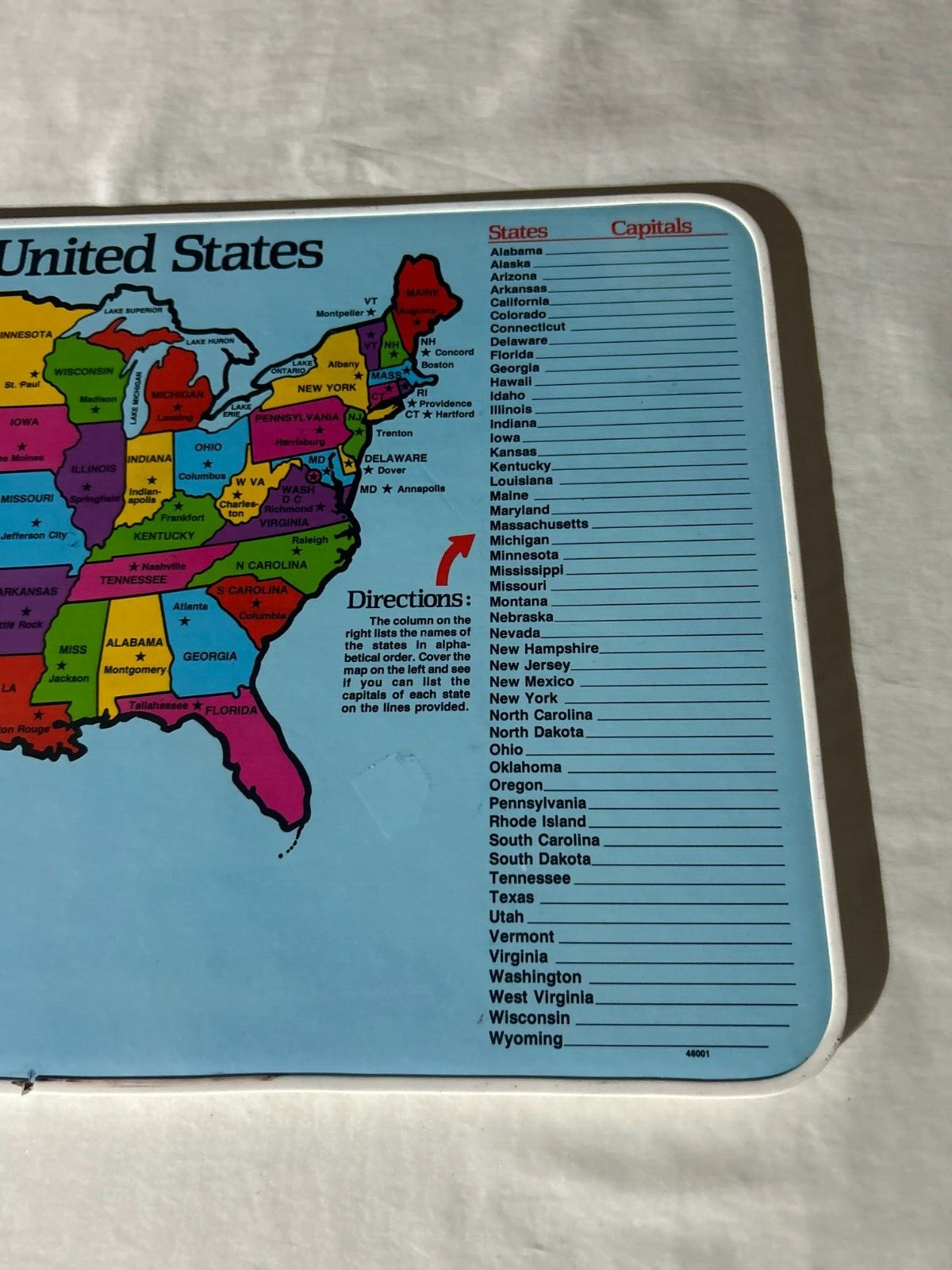 1980s Vintage Write and Wipe Map USA & Capitals Plus Games Rare