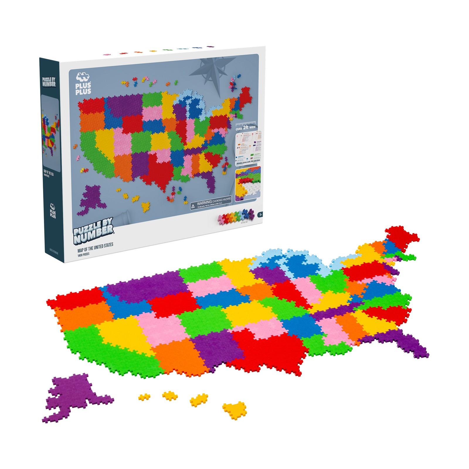 New – Plus-Plus Puzzle By Number – Map of the United States: 1400 Pcs – Ages 5+