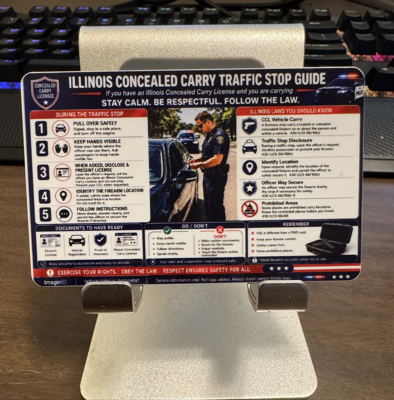 Custom Concealed Carry Traffic Stop Guide PVC Card – Wallet Size Reminder Card