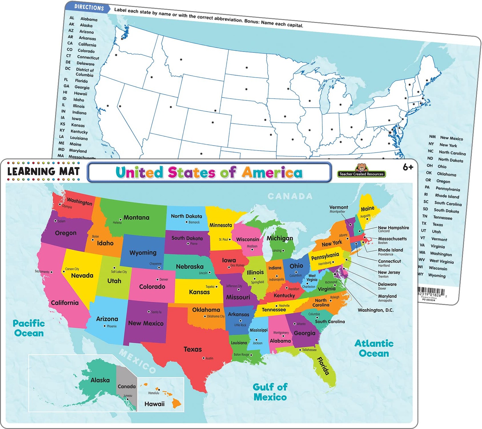 Interactive Write On Wipe Off USA Map Learning Mat for Kids Ages 6 and Up