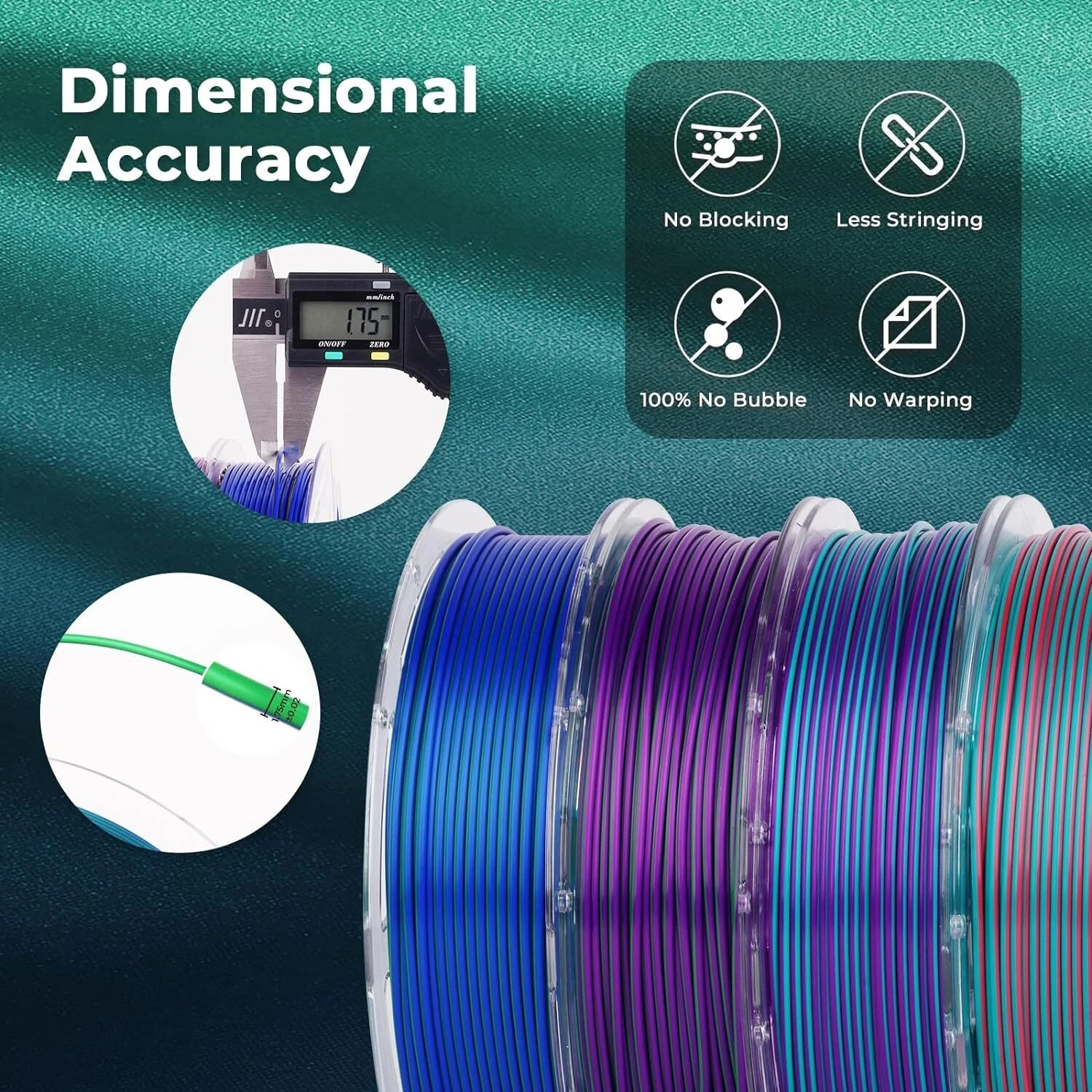 AMOLEN Silk PLA 3D Printer Filament Bundle, Shiny Dual Color PLA Filament 1.75mm