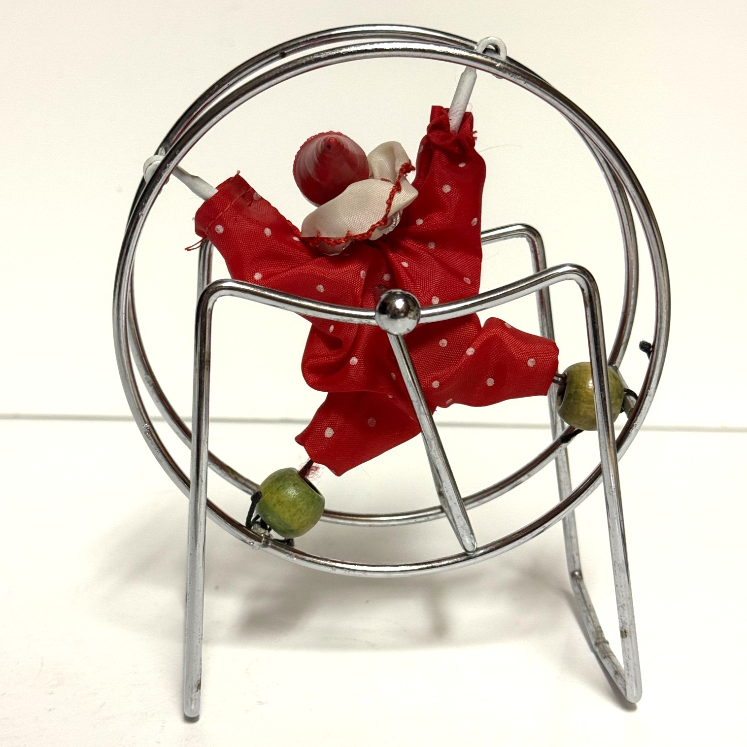 Vintage Circus Red Clown Balancing 6″ Wheel Office Kinetic Chrome Pendulum MCM