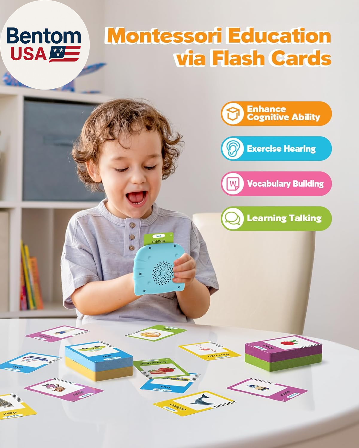 Talking Flash Cards for Toddlers 1 2 3 4 Year Olds, Montessori Language Learning
