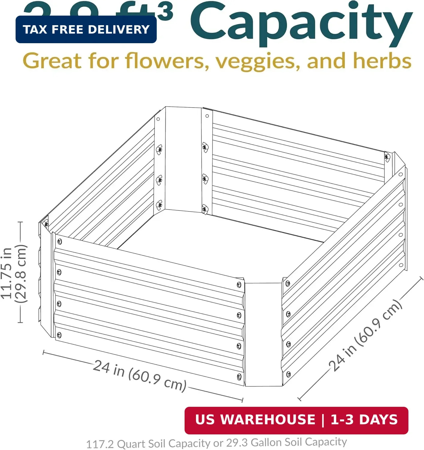 Sunnydaze Galvanized Raised Garden Bed Kit – 2x2x1 ft Outdoor Raised Garden Bed