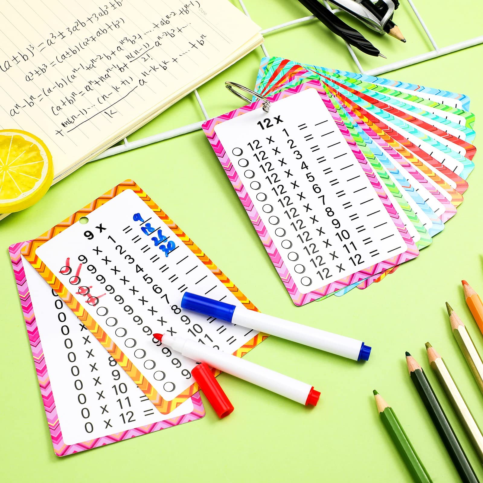 Multiplication Flashcards 0-12 with Dry Erase Markers and Rings Math Educatio…