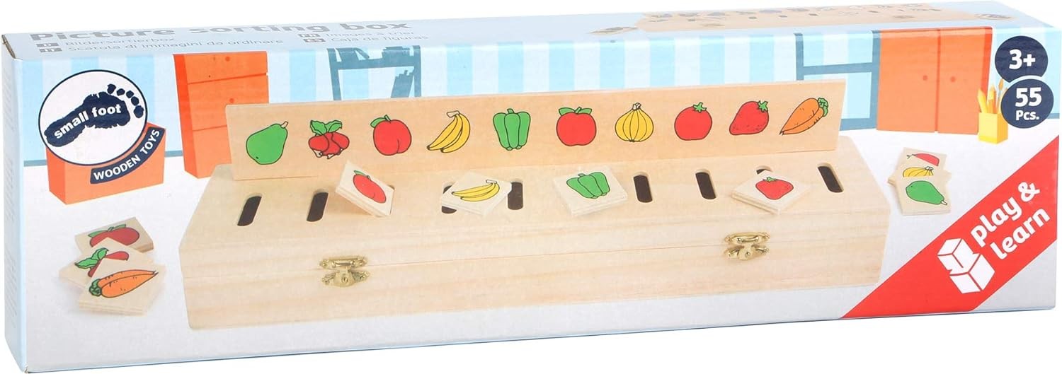 small foot 6494 wooden image sorting box, with 50 symbol plates, trains the reco