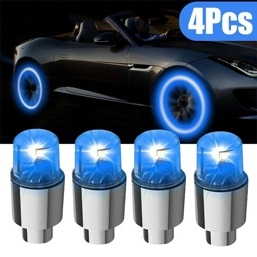 4x Car Wheel Tire Tyre Air Valve Stem Blue LED Light Lamp Caps Cover Accessories