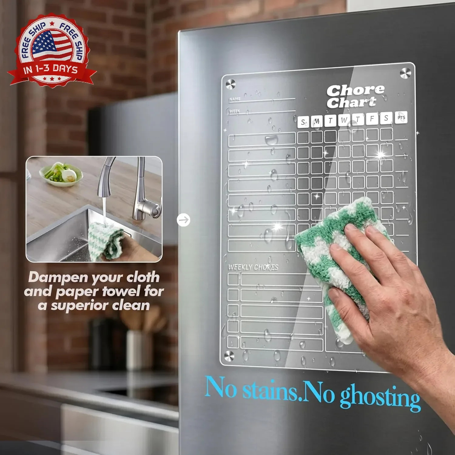 2 pcs Acrylic Magnetic Chore Chart for Kids on Fridge, Chore Board, Dry Erase Ch