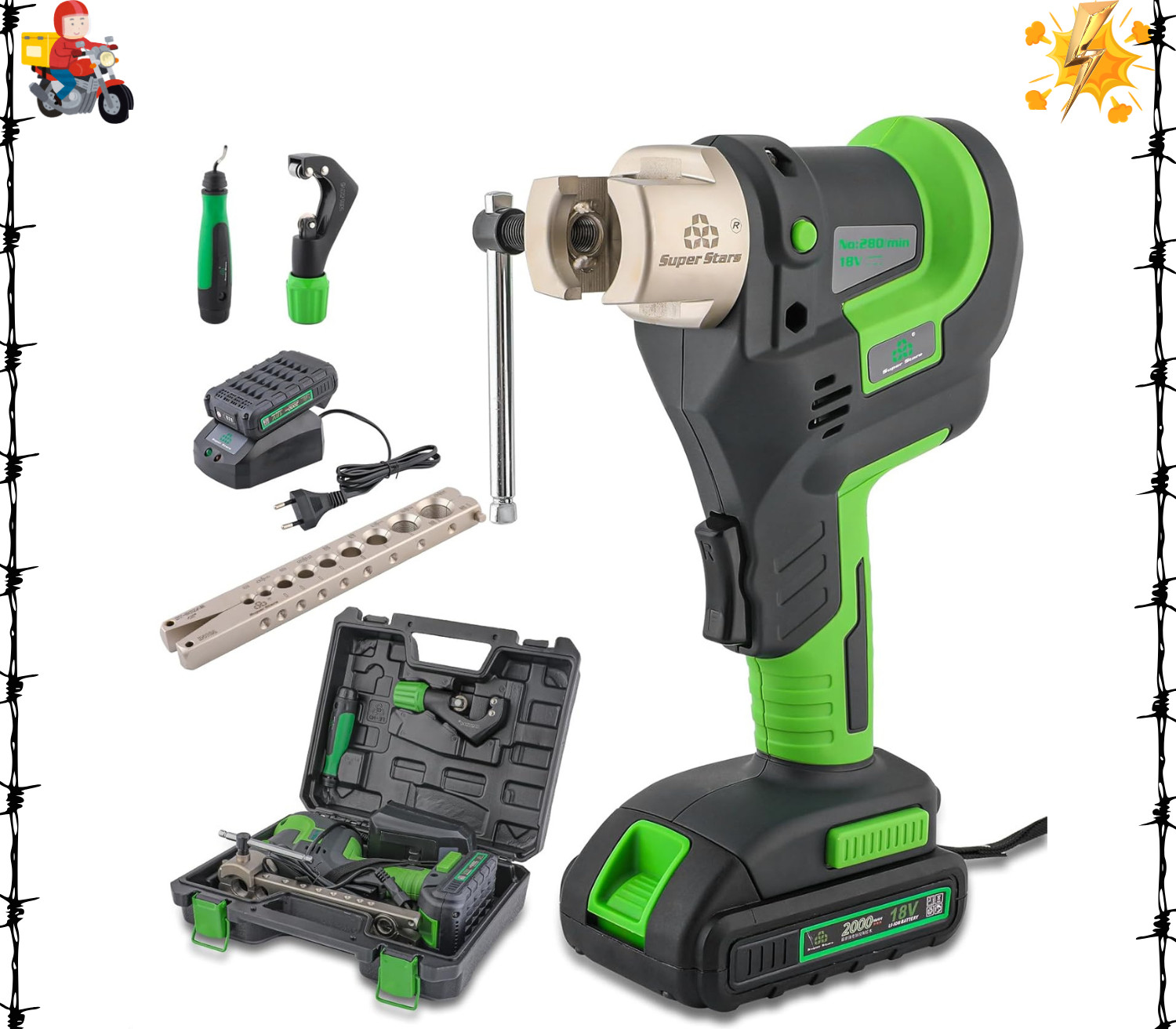 Power Flaring Tool Kit for 1/4″ – 3/4″ HVAC Cordless Flare Tool with Metric and