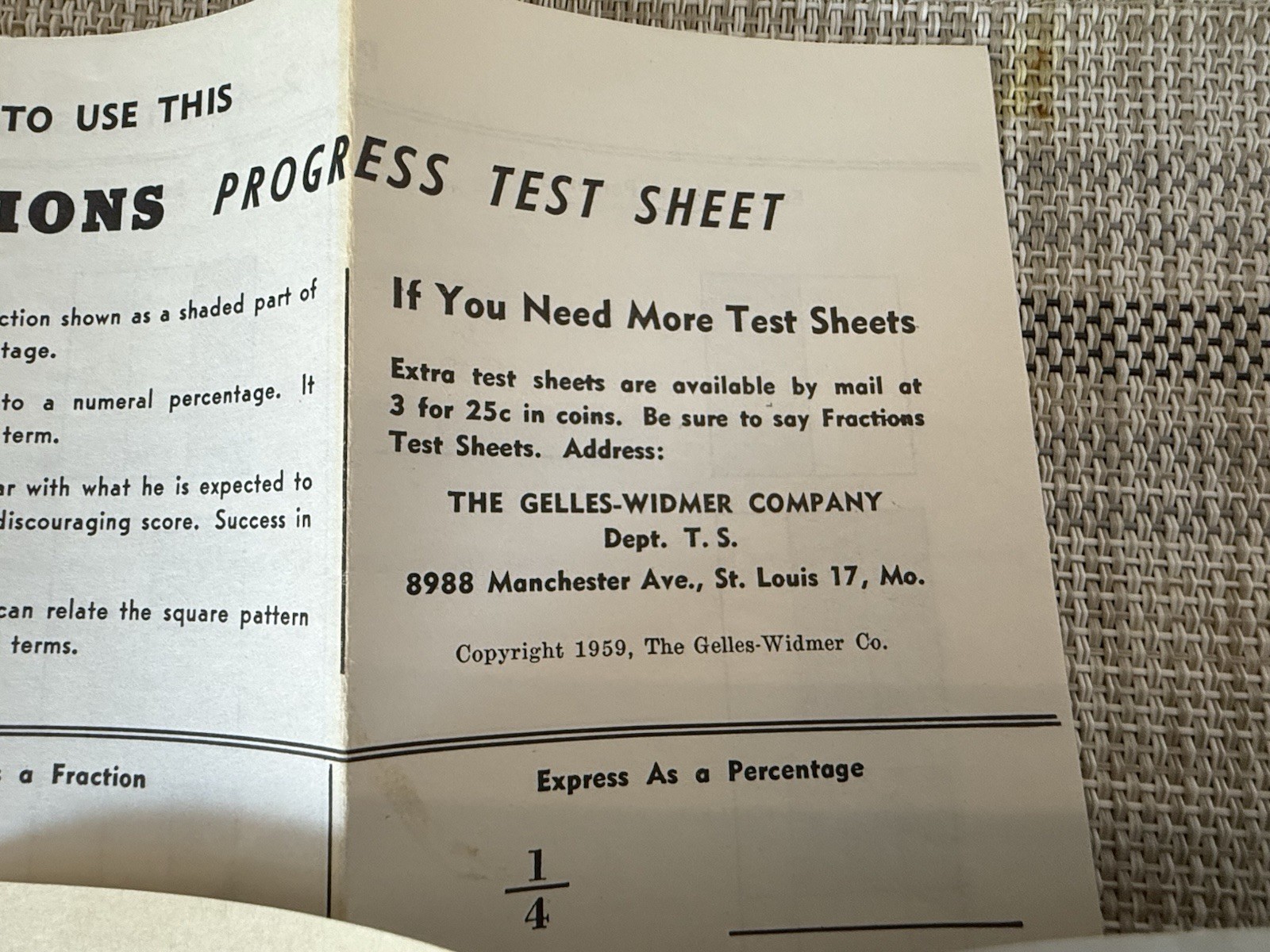 Fractions Flash Cards Learn With Parent Teacher Aid Numbers Math Arithmetic 1959