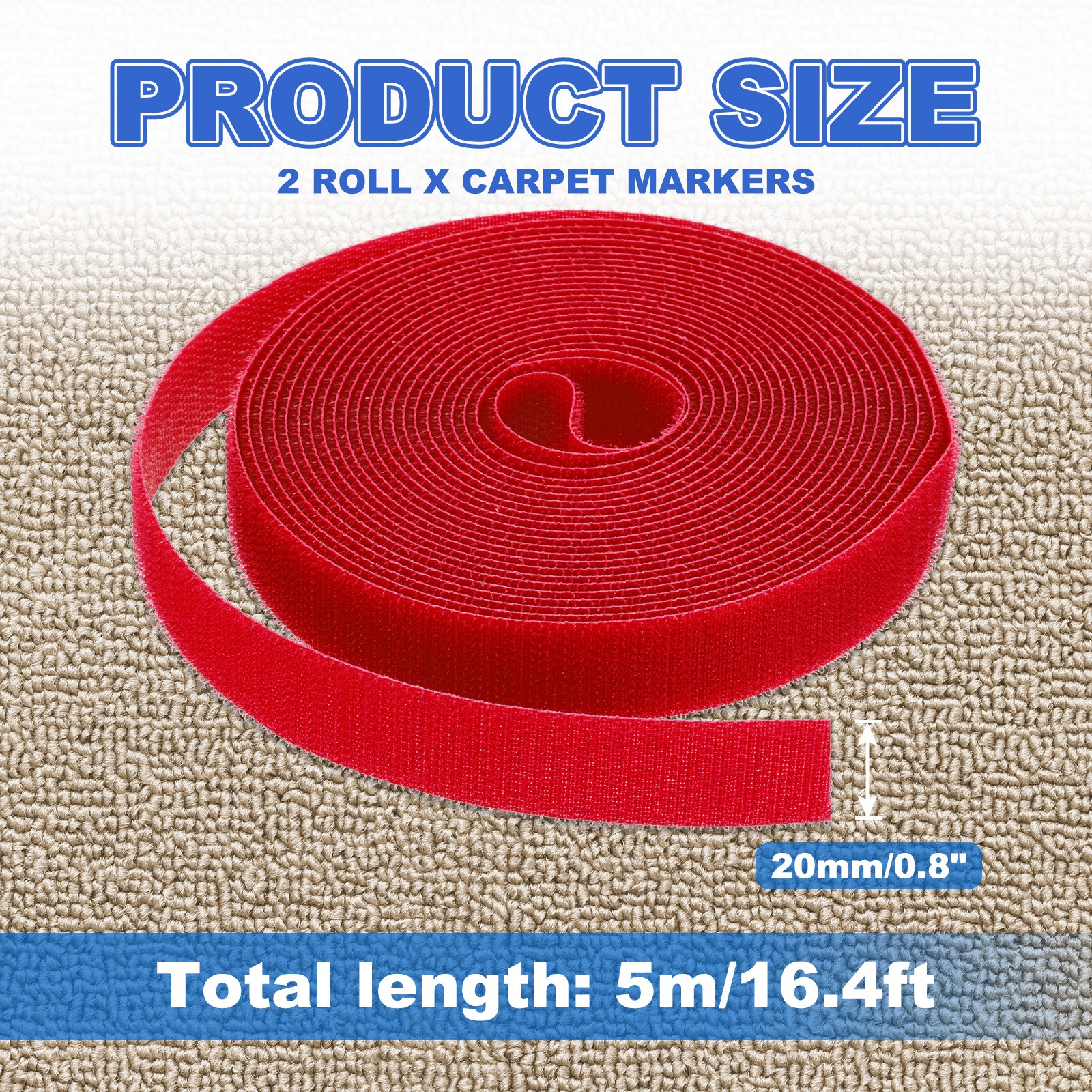 2pcs Carpet Marker Strips 0.8 Inch x 16.4 Ft, Floor Markers Nylon Strip, Red