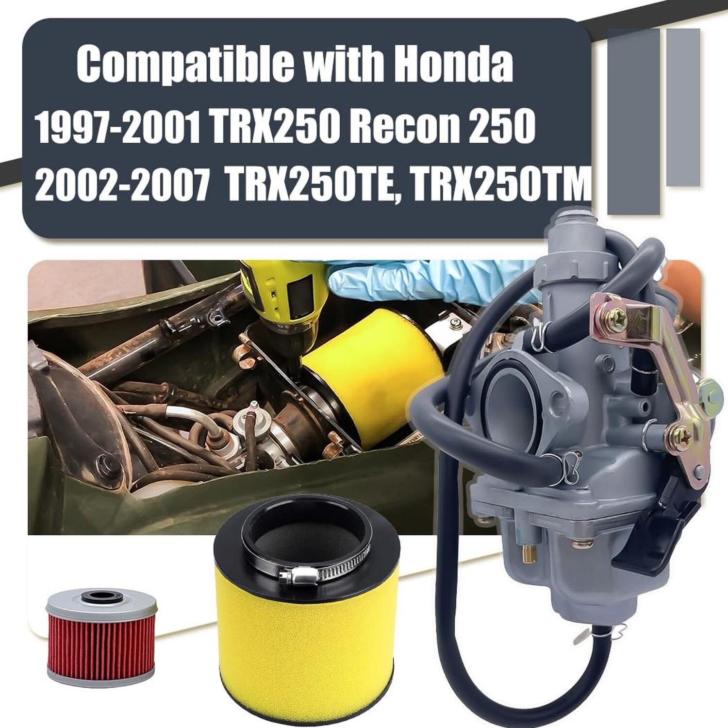Recon 250 Carburetor with Fuel Tank Petcock Valve Set Fits for Honda TRX 250 …