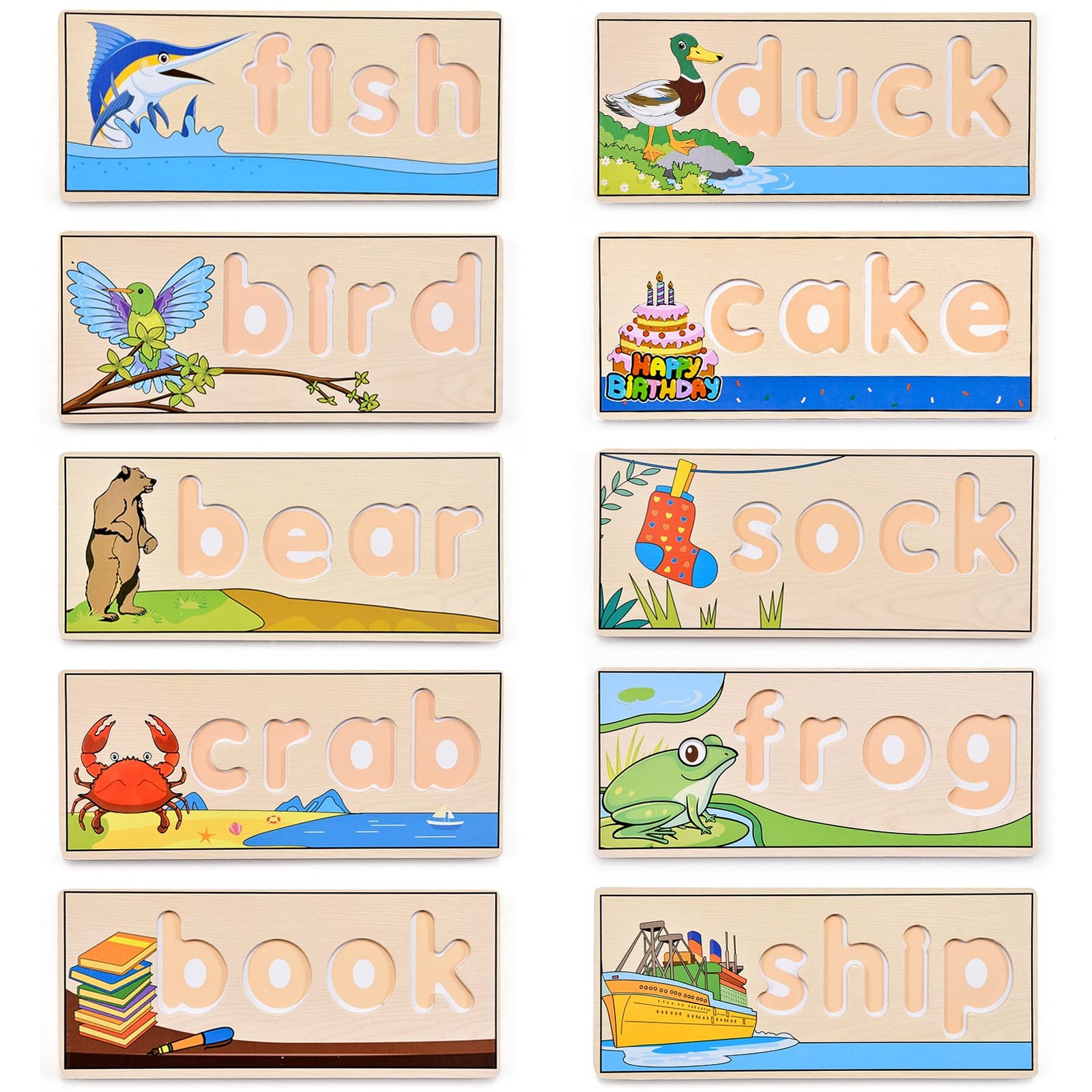 Wooden Spell Learning Toys for 2 3 4 5 Year Old Kids Match Letter Spelling Ga…