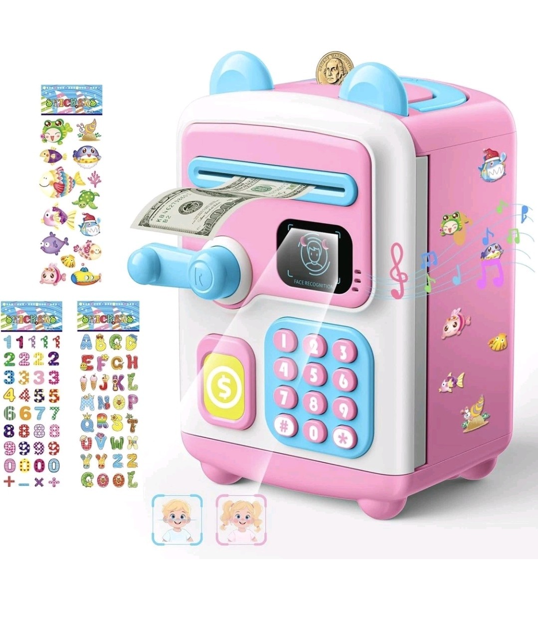 JU-YE Face Recognition Money Box NO.7013A PINK Plastic Piggy Bank-NEW