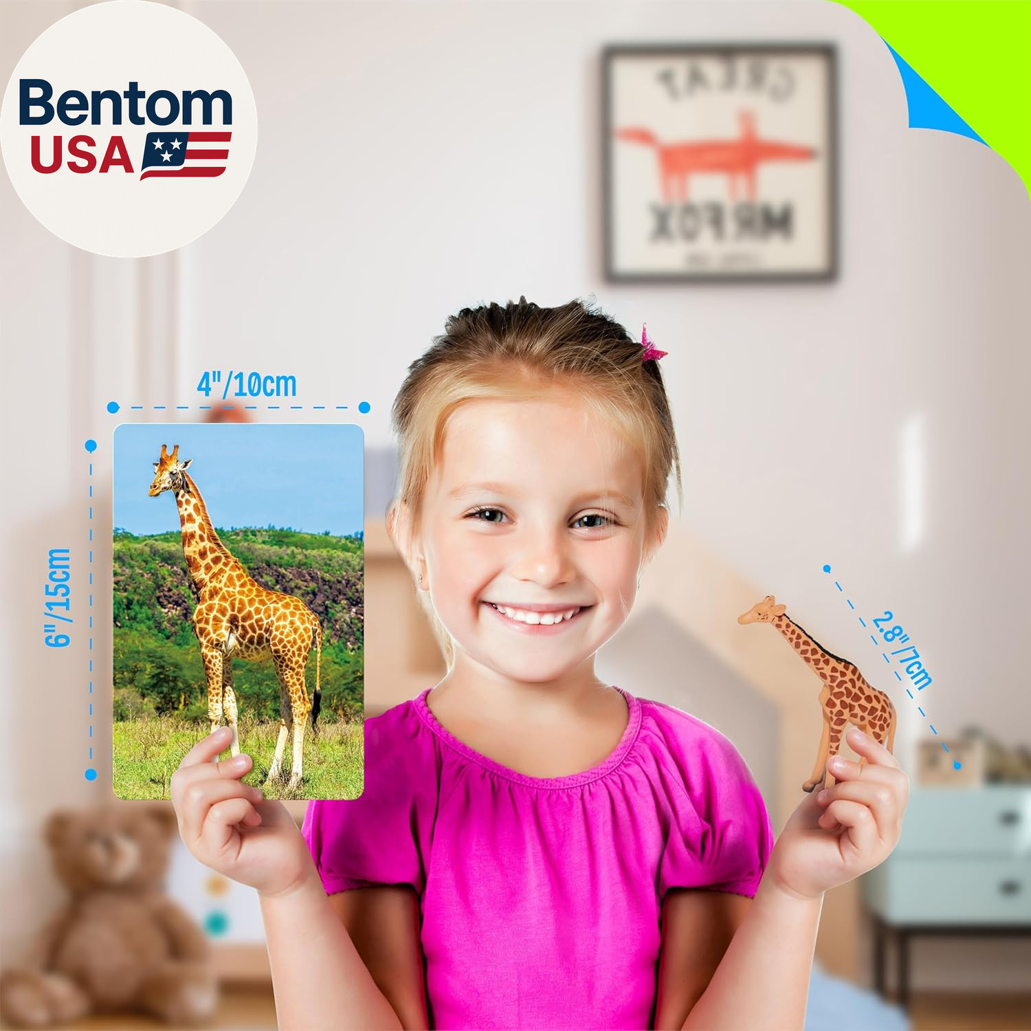 15 PCS Safari Animal Figurines with 15 Introducing Flashcards, Realistic Zoo Ani
