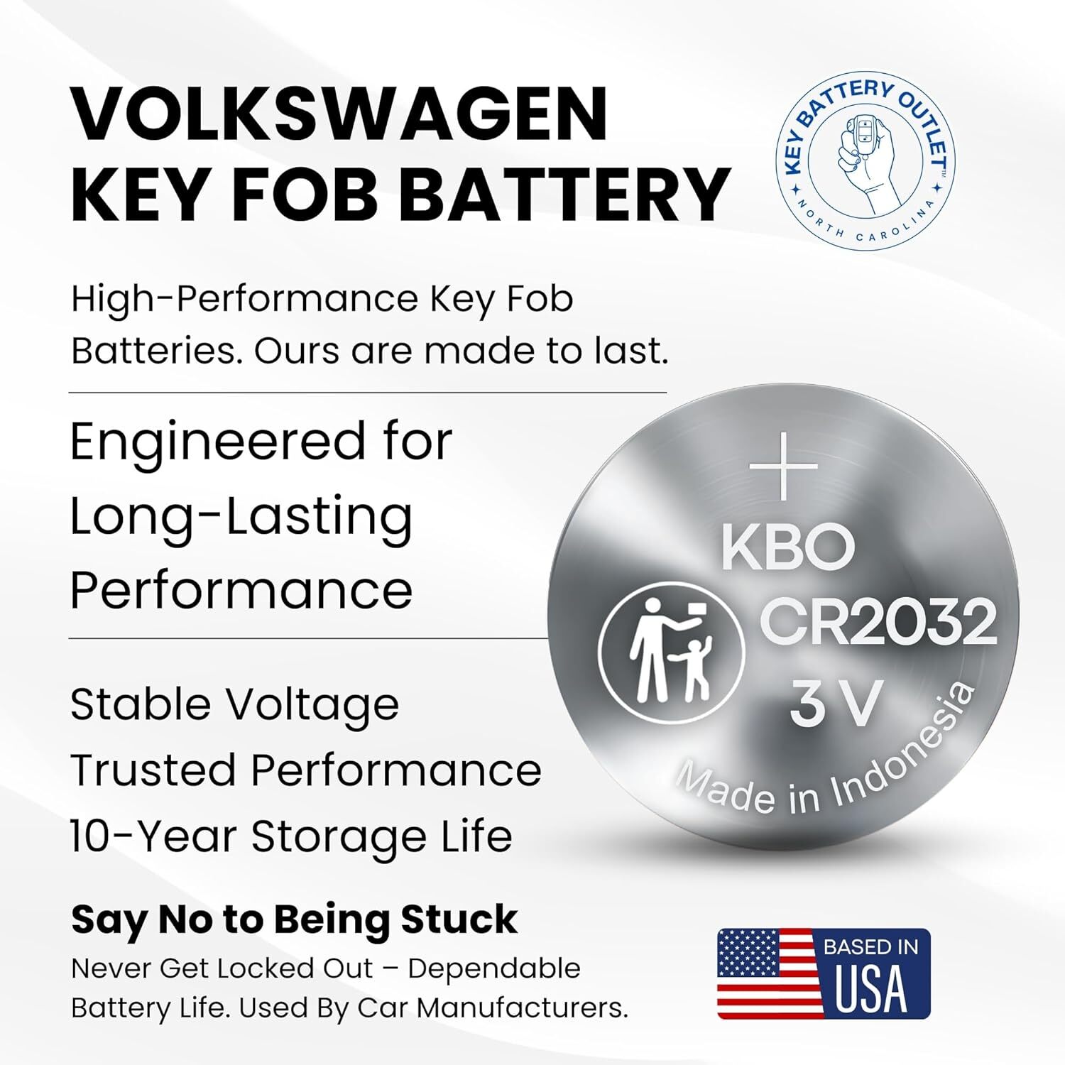 CR2032 2-Pack Key Fob Battery Replacement Kit for Volkswagen – Compatible with