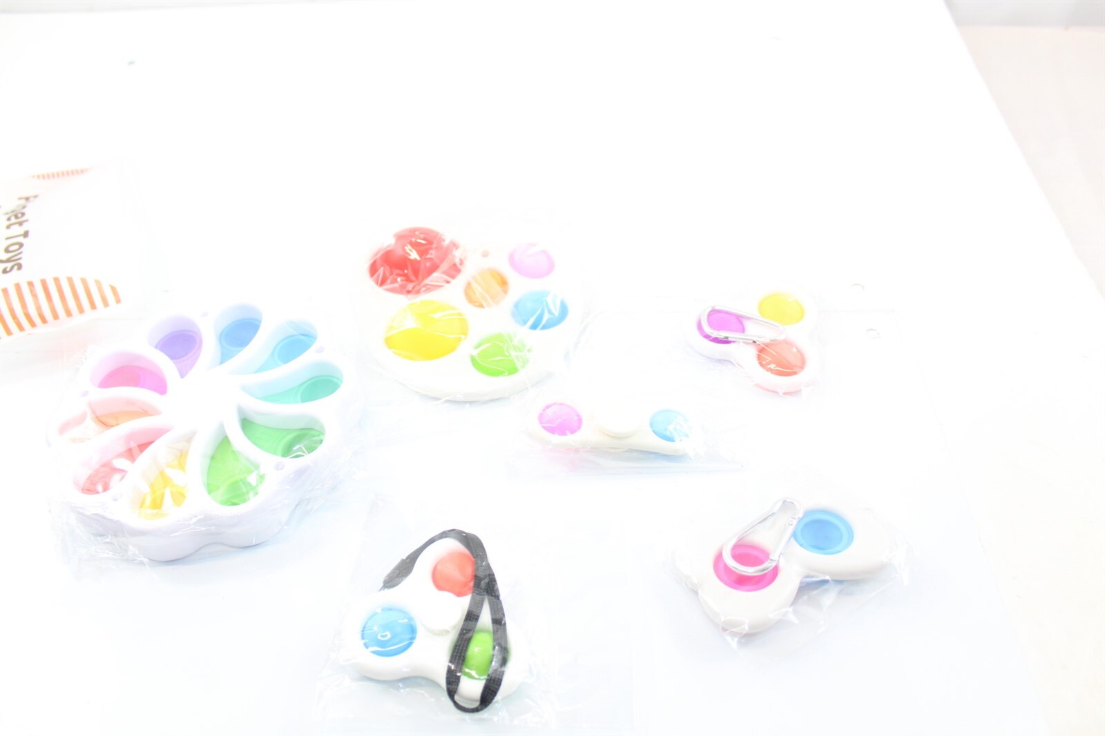Fidget Bubble Toys Lot of 6 White with Bright Multi-Colors