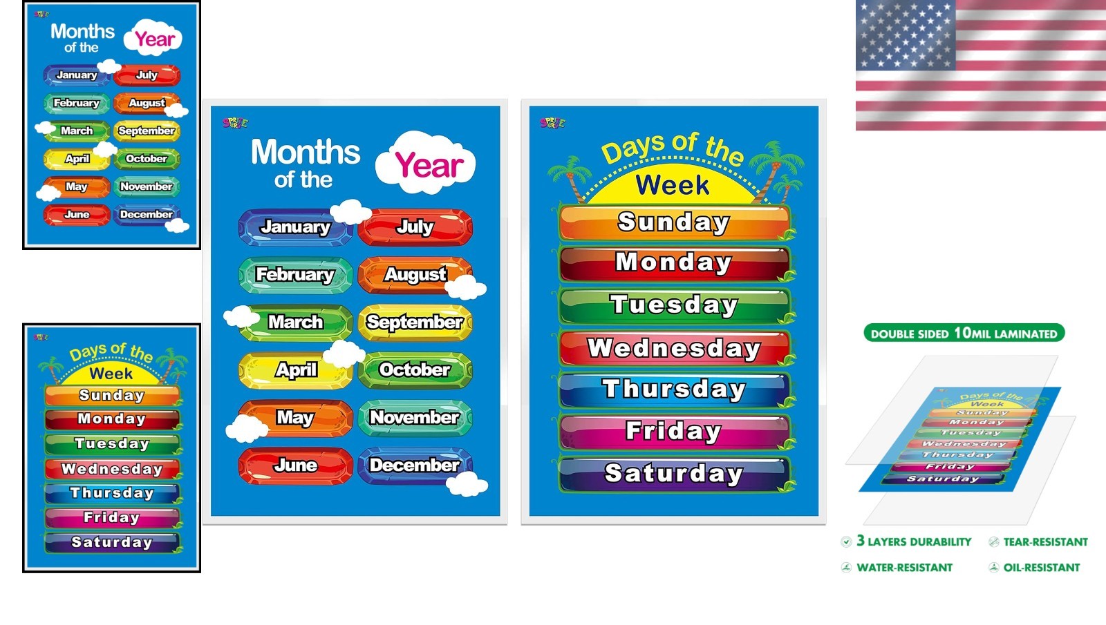 Toddler-Friendly Laminated Posters: Days & of the for Home Classroom