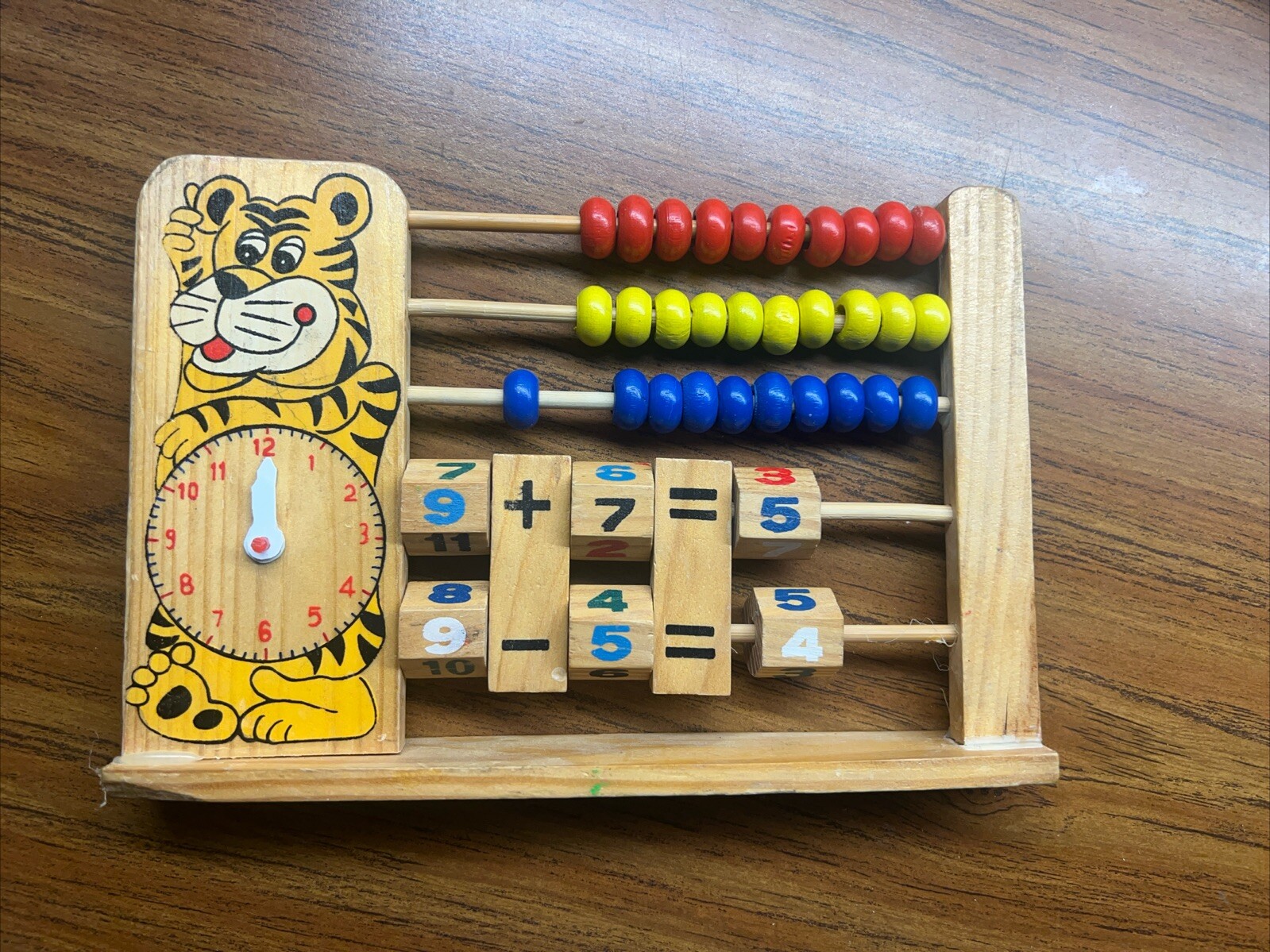 Cat Wood Abacus Learning Toy Math Counting Beads With Clock Numbers