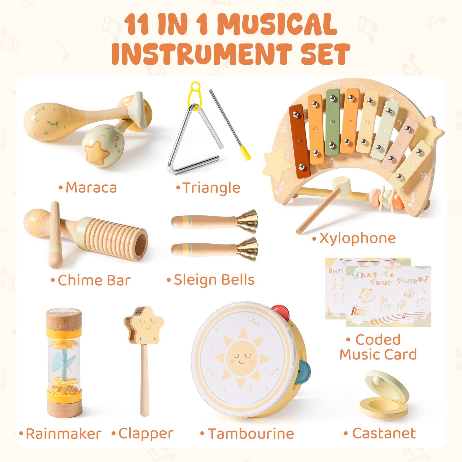 Robud 7 in 1 Montessori Preschool Musical Toys Baby Music Instruments Kids Gift