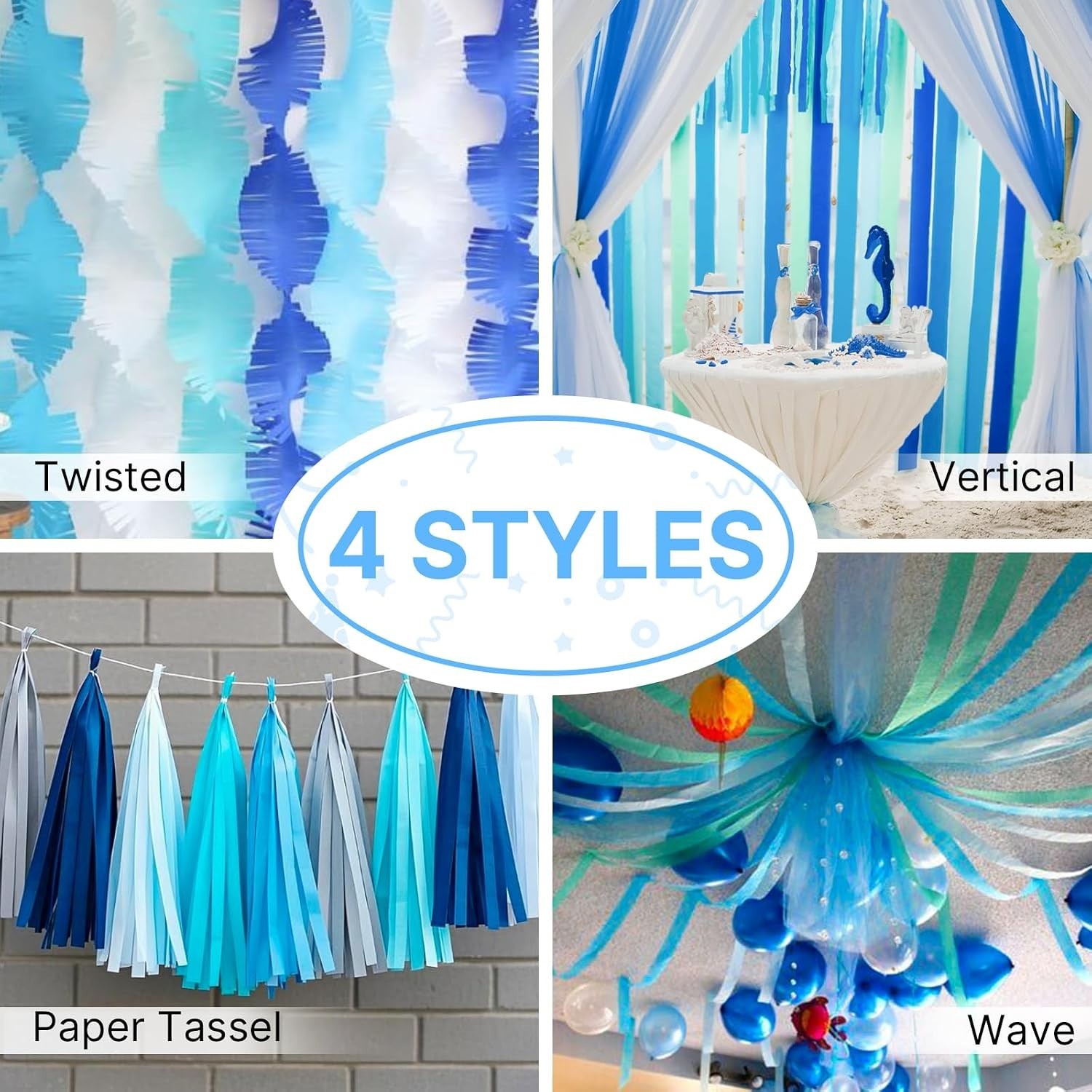 Crepe Paper Streamers 6 Rolls 492ft Blue Pastel Green Lime Graduation Birthday