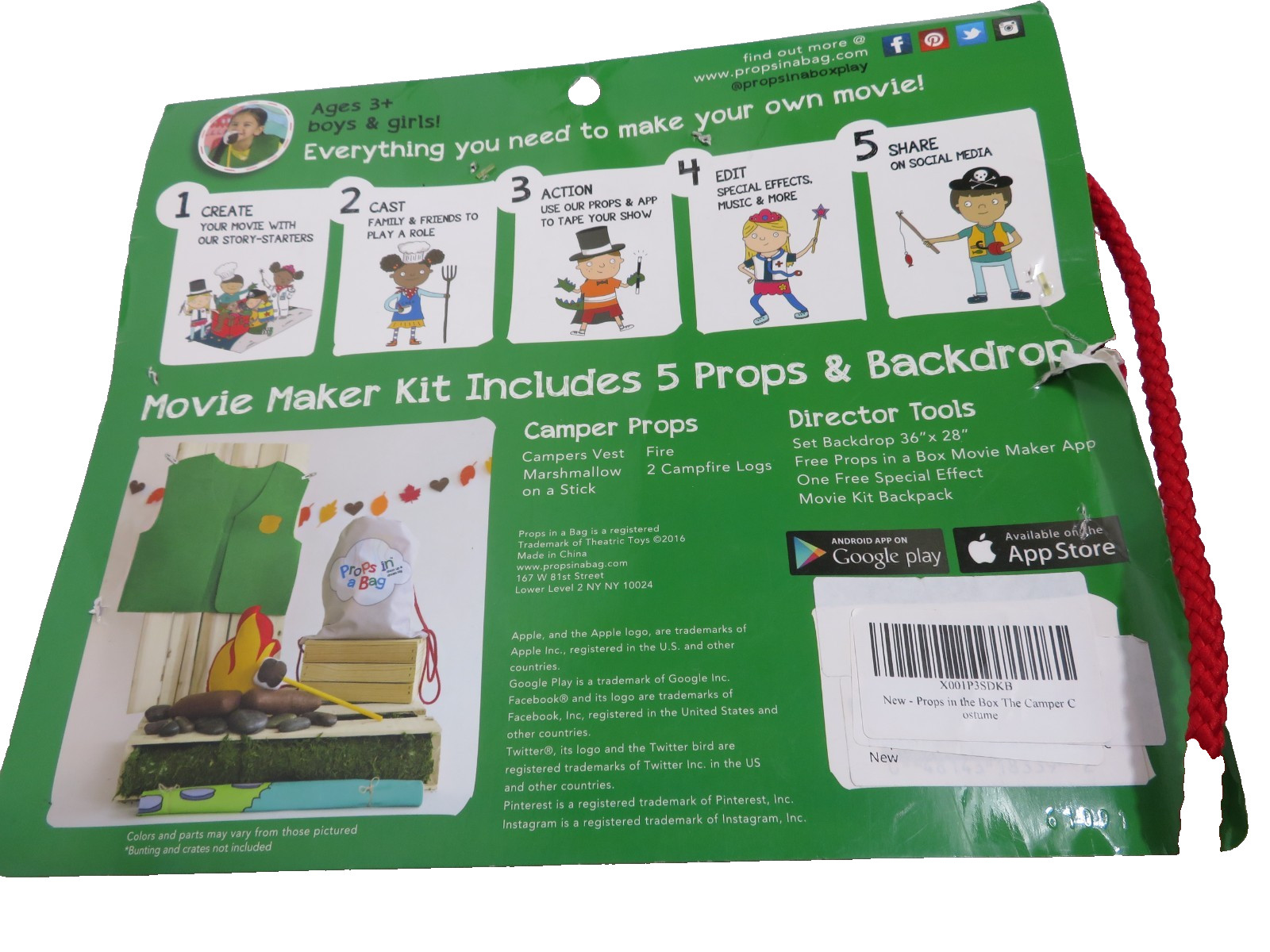 Props in a Bag Movie Maker Kit The Camper New Drawstring Backpack Props Backdrop