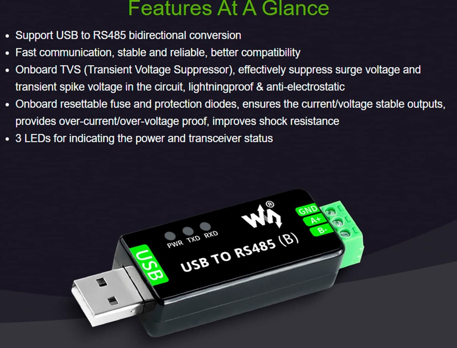 Industrial USB to RS485 Bidirectional Converter Onboard CH343G Chip, Multi-Pr…