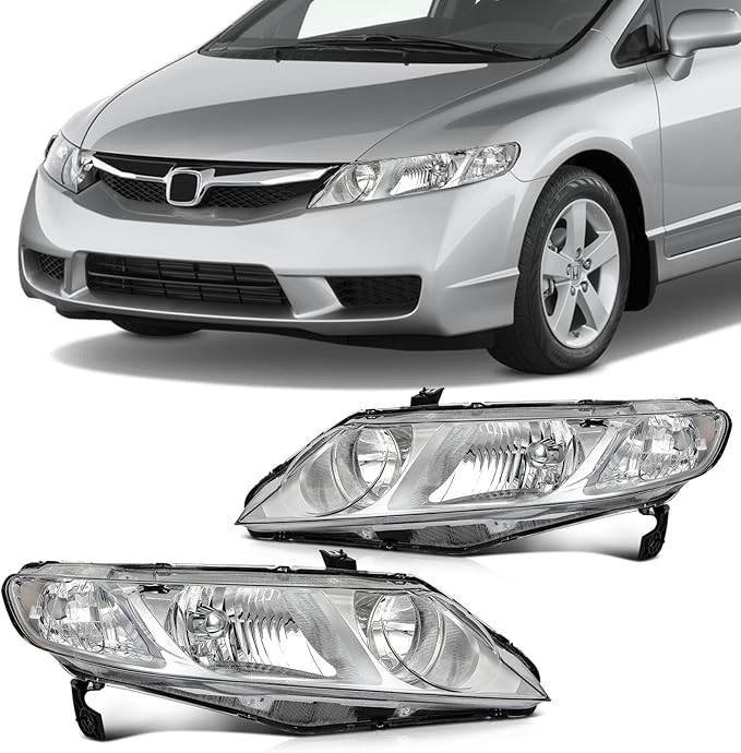 06-11 Honda Civic Sedan Headlights Chrome Housing Clear Reflector Pair Left