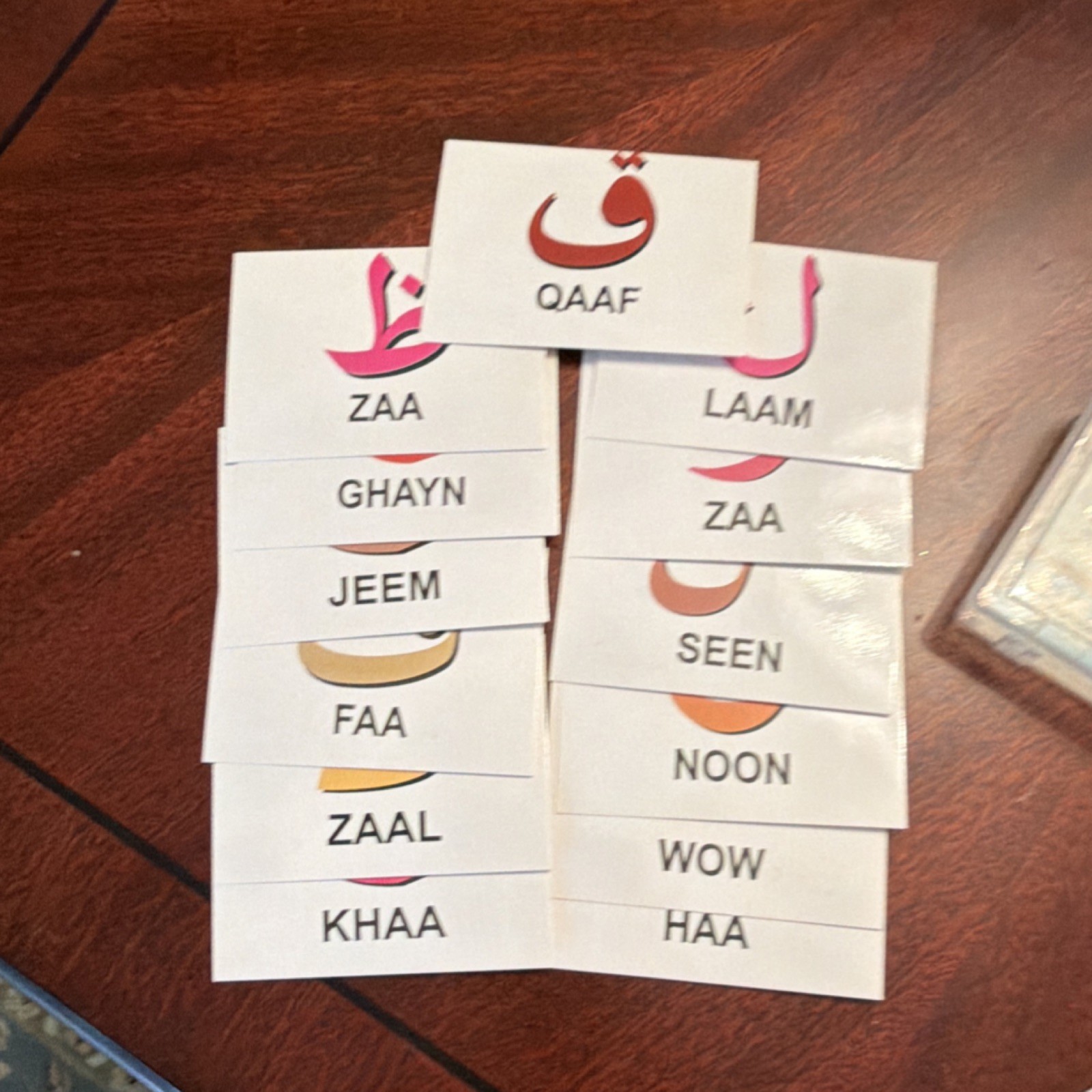 Arabic-English Double Sided Alphabet Flash Cards, 28 Multicolor Cards for Kids