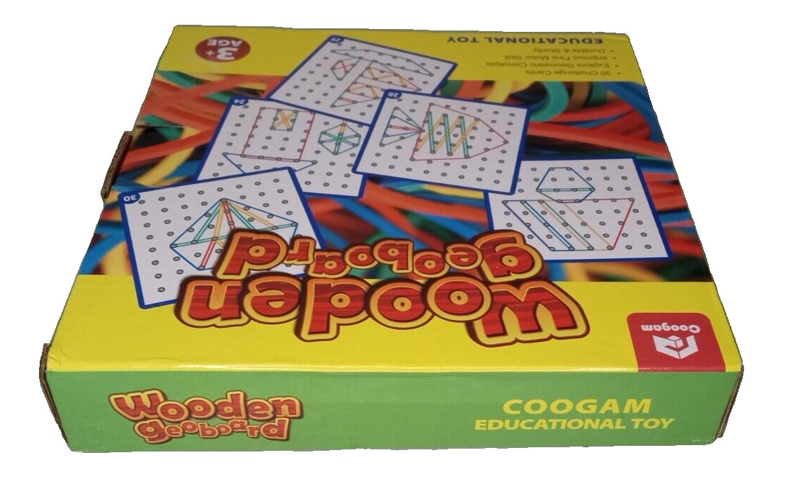 Coogam Wooden Geoboard with Activity Pattern Cards and Latex Bands Puzzle 029