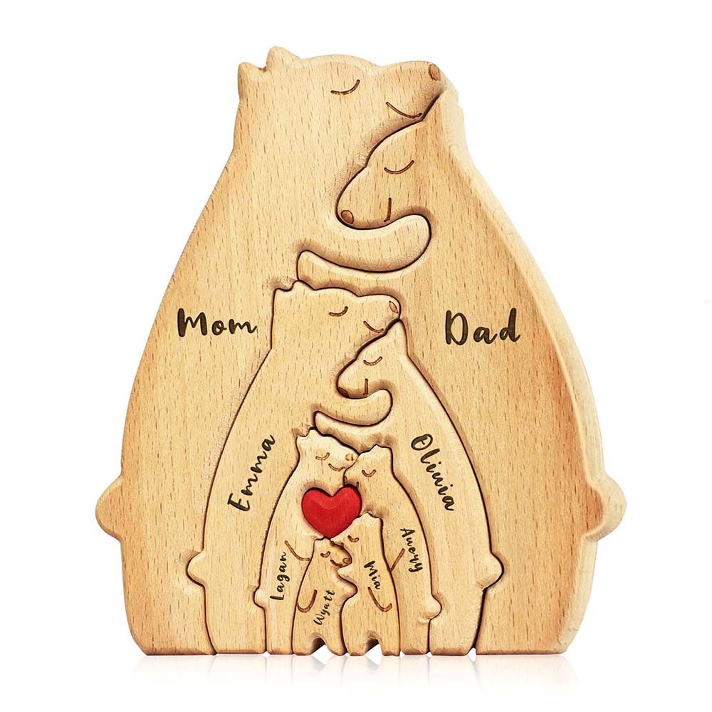 Playful Unique Eco-Friendly Lightweight DIY Bear Family Wooden Puzzle Decoration