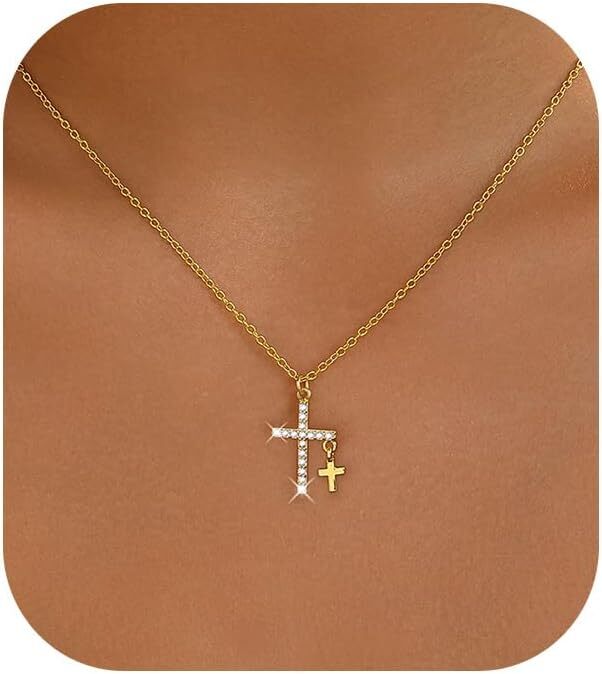 Gold Cross Necklaces for Women Trendy,Dainty Gold Necklace 14K Gold Plated Cross