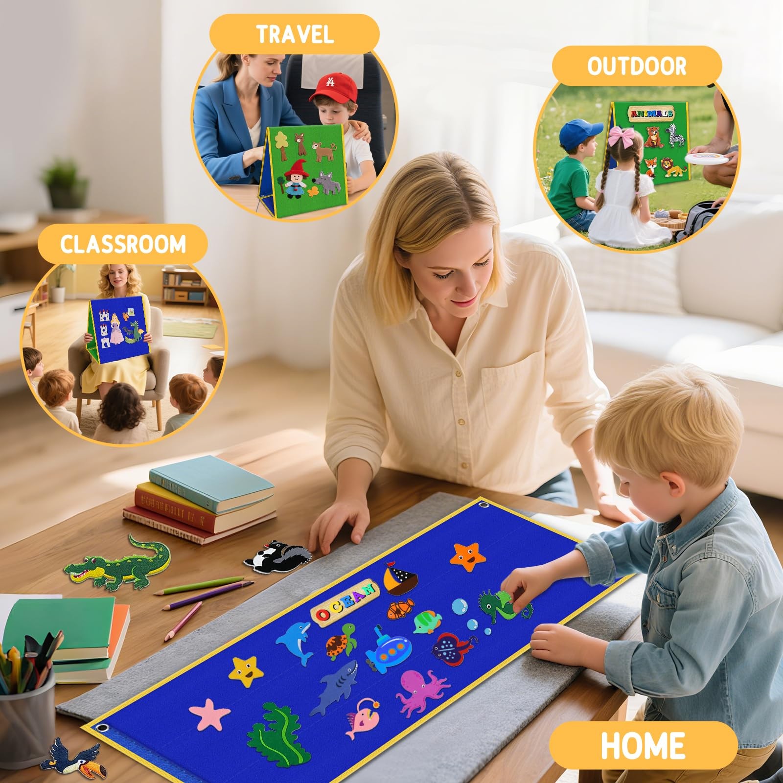 AKAYOK Foldable Felt Board for Toddlers – Double-Sided Flannel 1, Multicolor